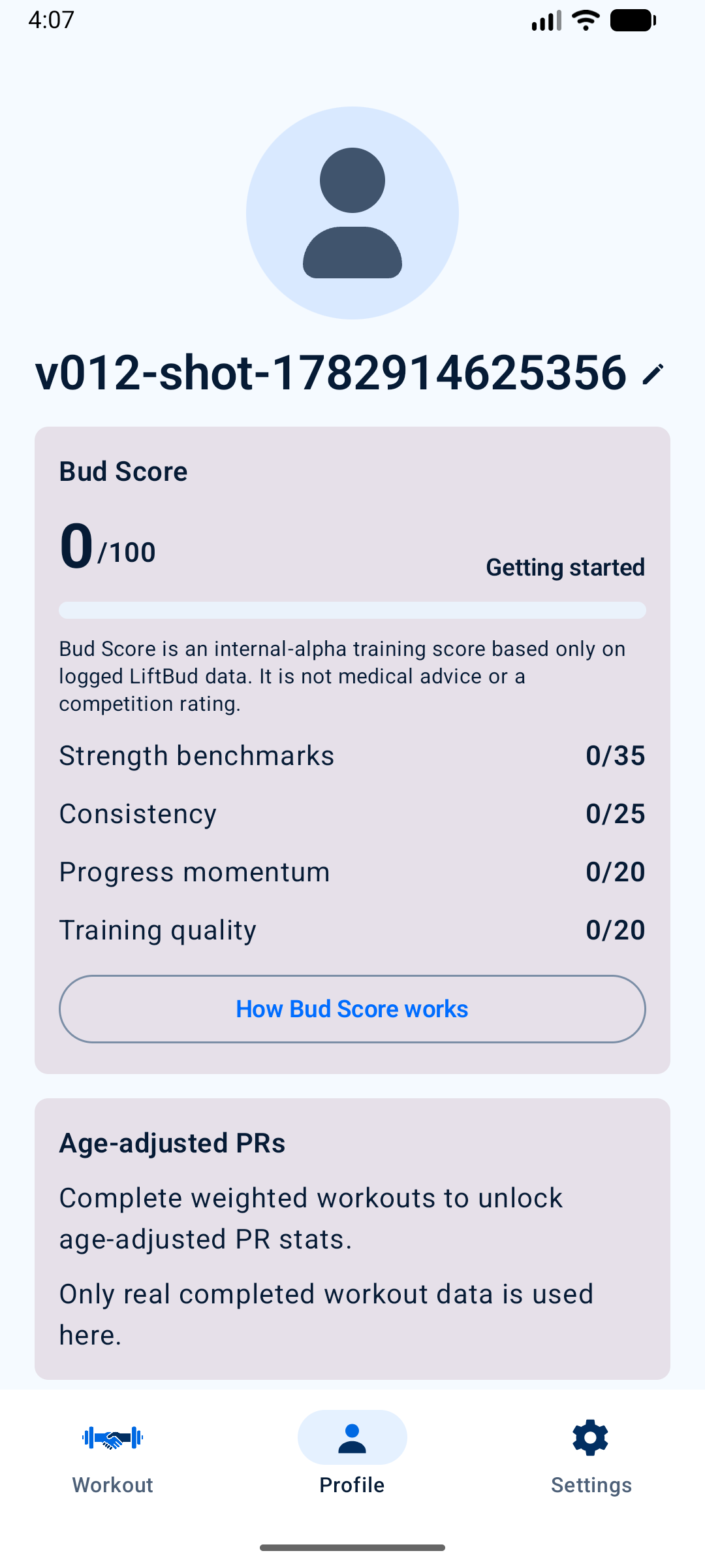 LiftBud Profile progress dashboard